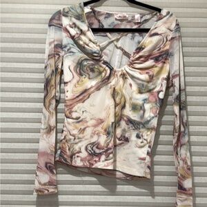 Marble Print Sheer Long Sleeve Top